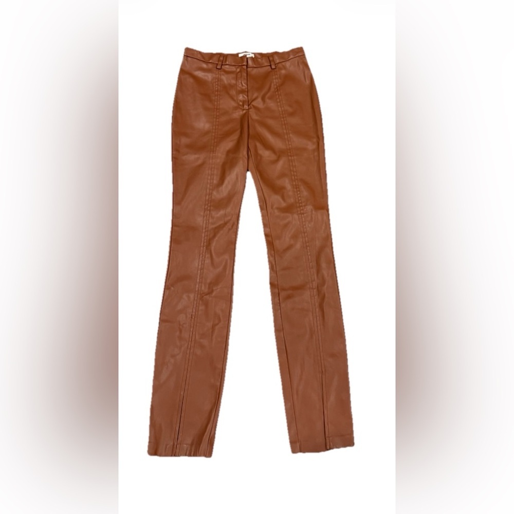 Jason Wu Faux Leather High Rise Skinny Pants Brown Split Hem S - Picture 2 of 6